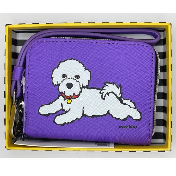 Marc Tetro Handbags - Marc Tetro Wristlet Wallet Bichon Dog Purple NEW Faux Leather Zip Around